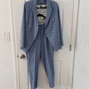 White House Black Market Blue Double-Breasted Blazer and Trousers Set